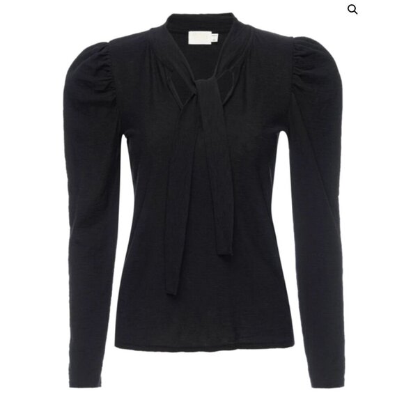 Nation Ltd Shirt Womens size XS evette puff sleeve top black ties at neckline - Picture 2 of 7